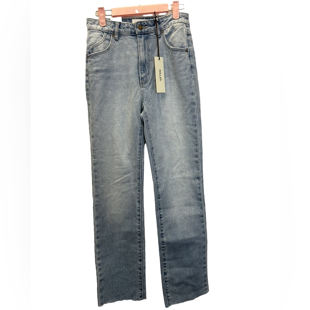 Rolla’s Original High Rise Straight Denim with Raw Hem Crop